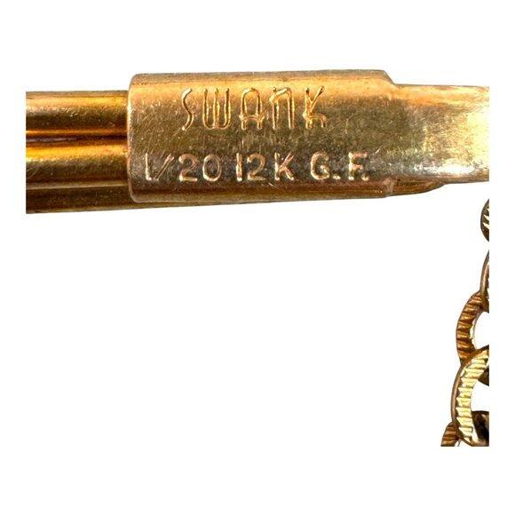 Vintage Swank 12K Gold Filled Tie Bar With Chain Elegant Mens Accessory Dad Gift - Picture 2 of 4